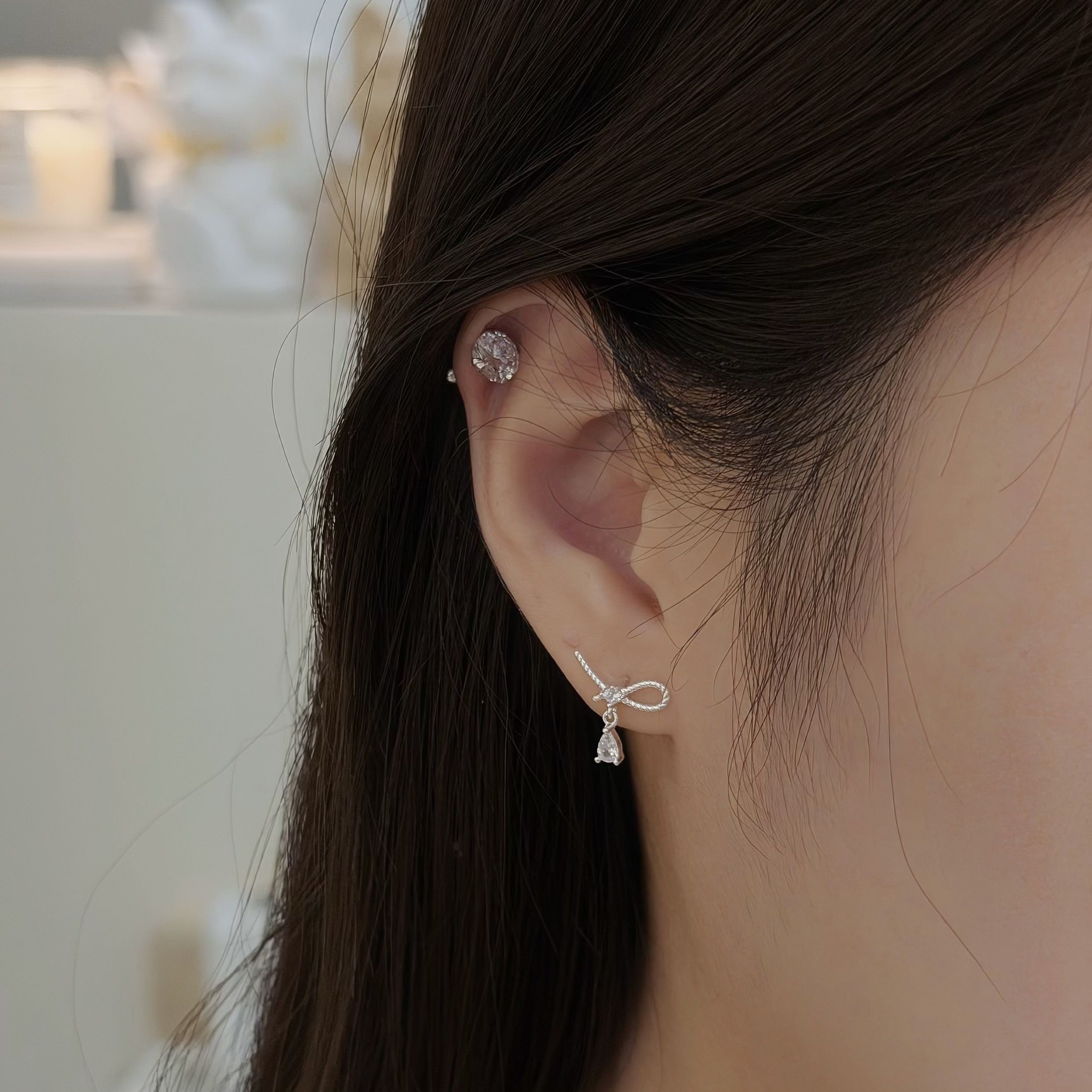 Y279麻花扭結鋯石垂吊純銀鎖針