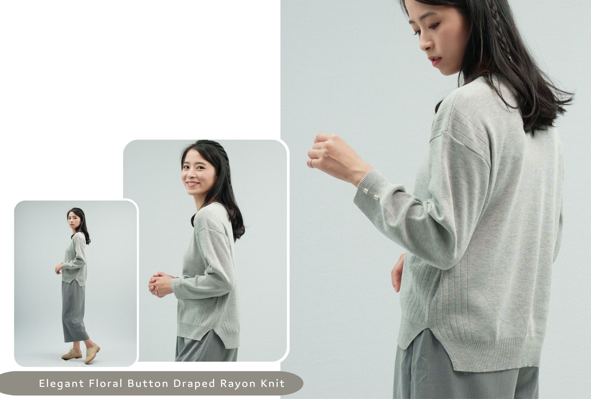 淺灰色長袖針織上衣-女