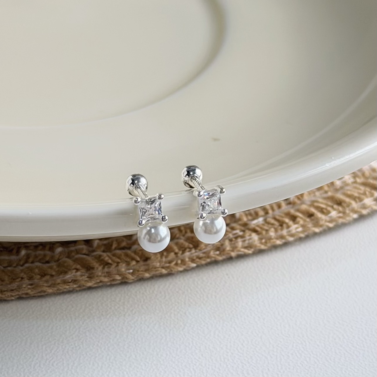 Y278方鑽珍珠純銀鎖針