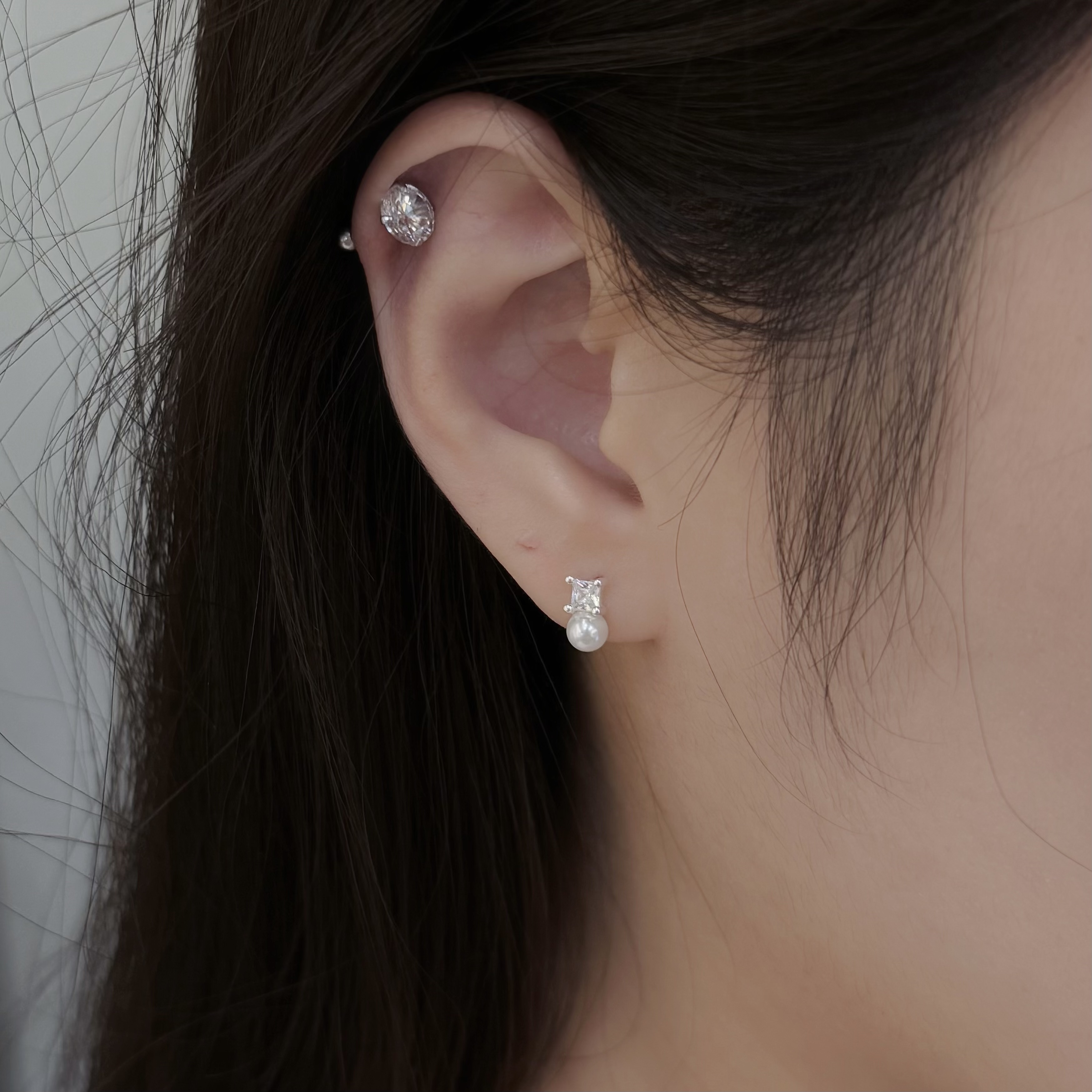 Y278方鑽珍珠純銀鎖針