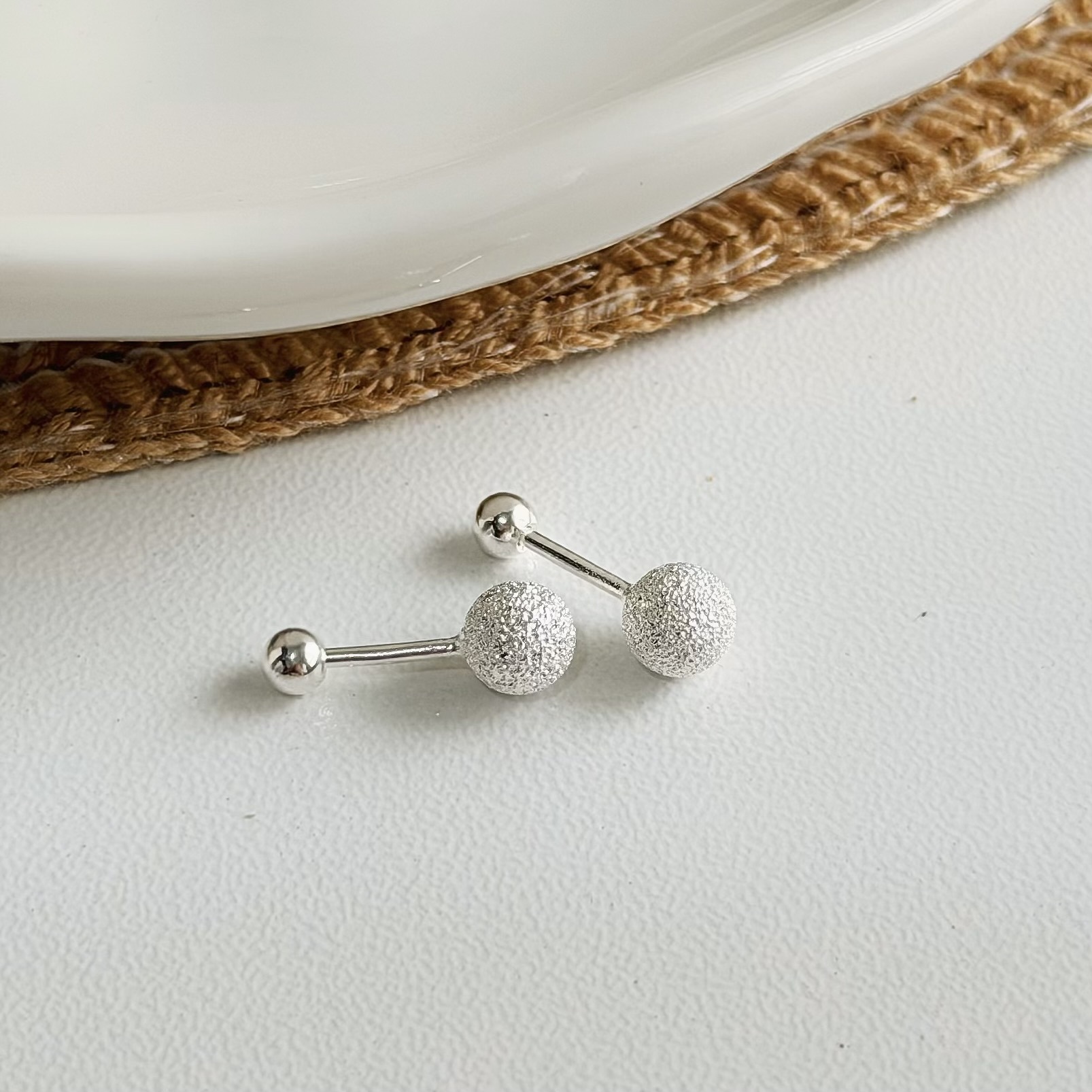 Y276霧面磨砂小球純銀鎖針