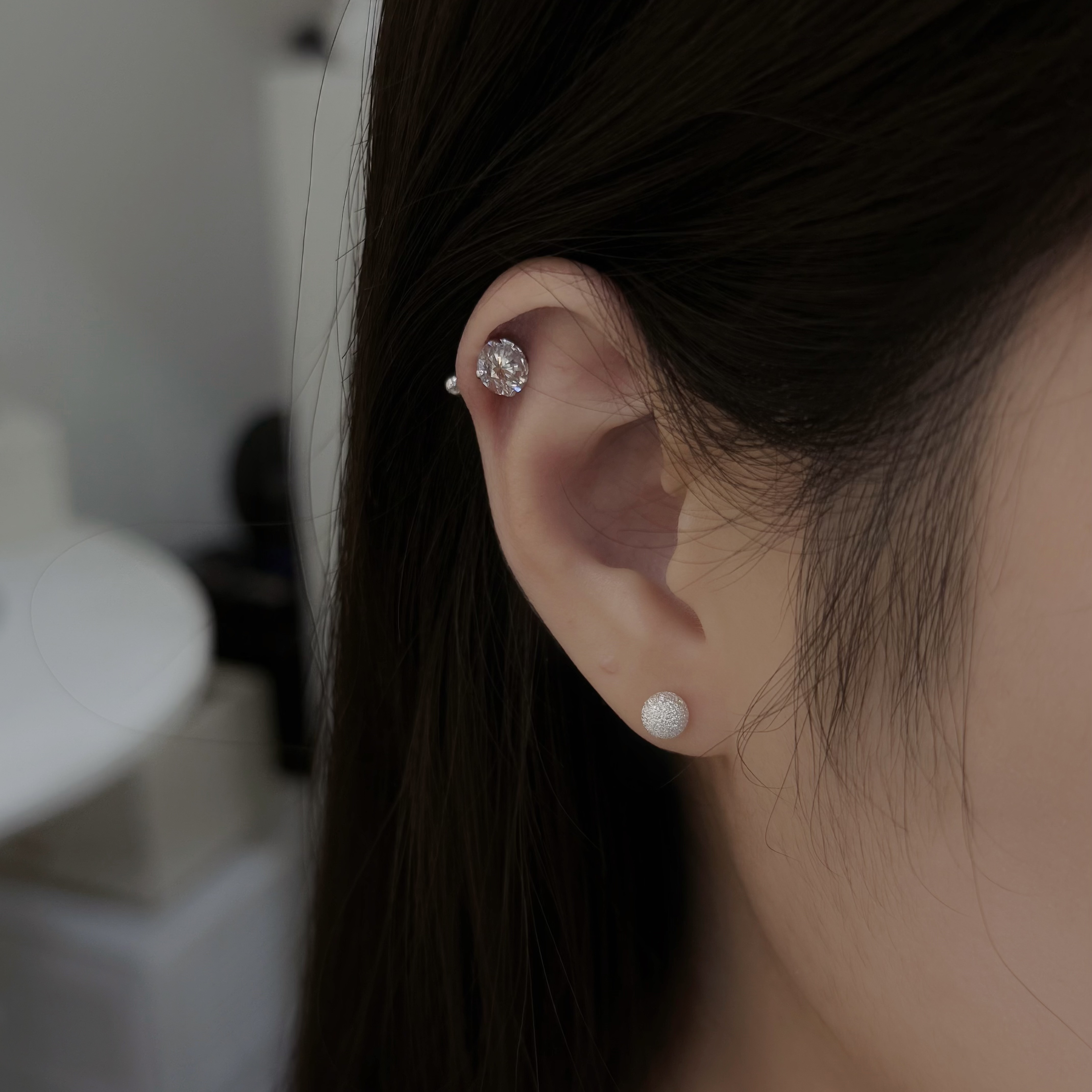 Y276霧面磨砂小球純銀鎖針