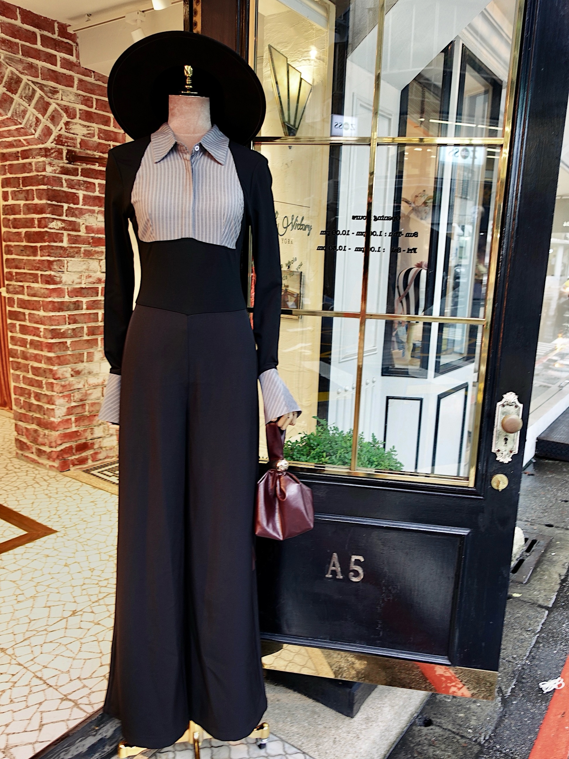 Grey Black灰黑色條紋拼接飾邊連身長寛褲  Jumpsuit