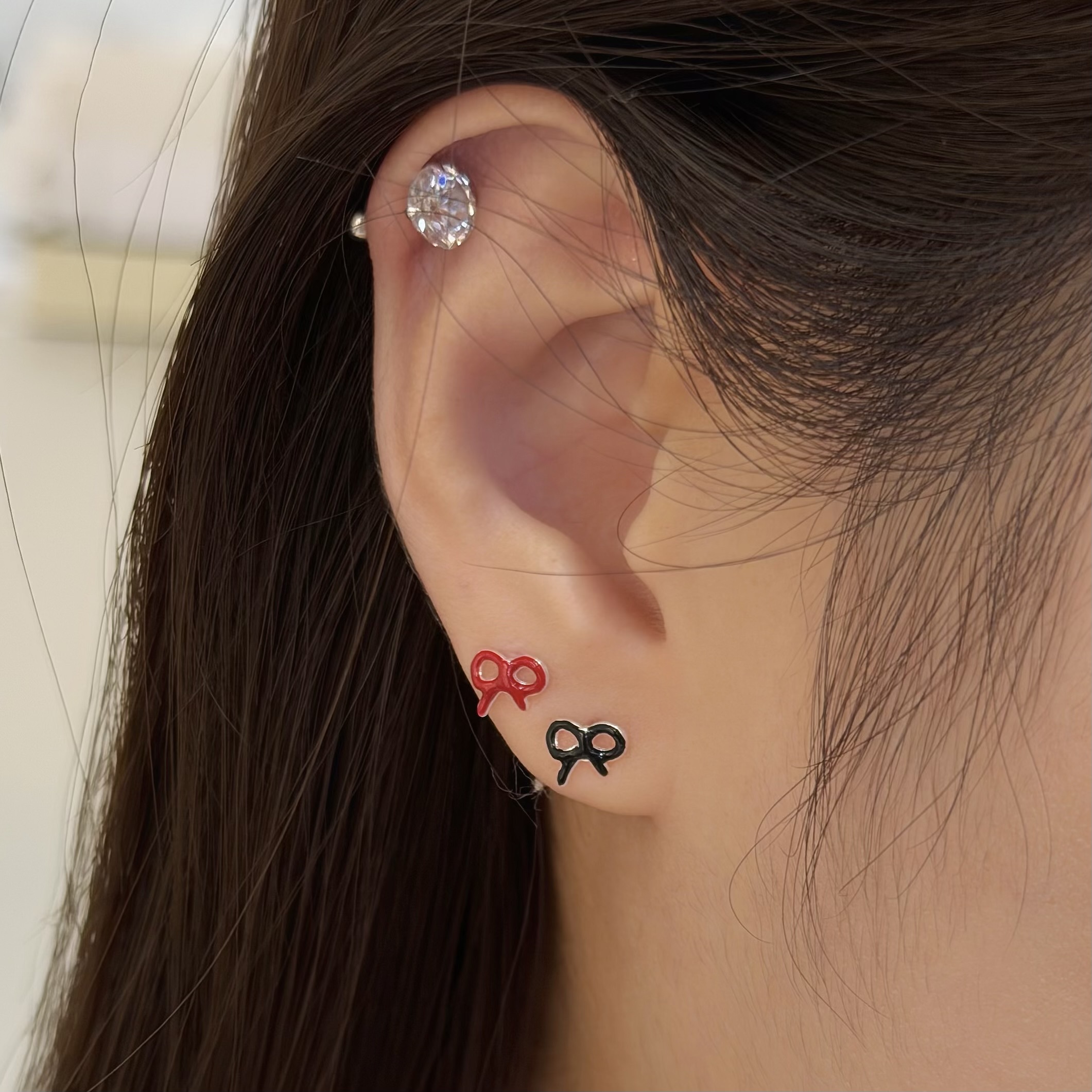 Y261烤漆蝴蝶結純銀鎖針