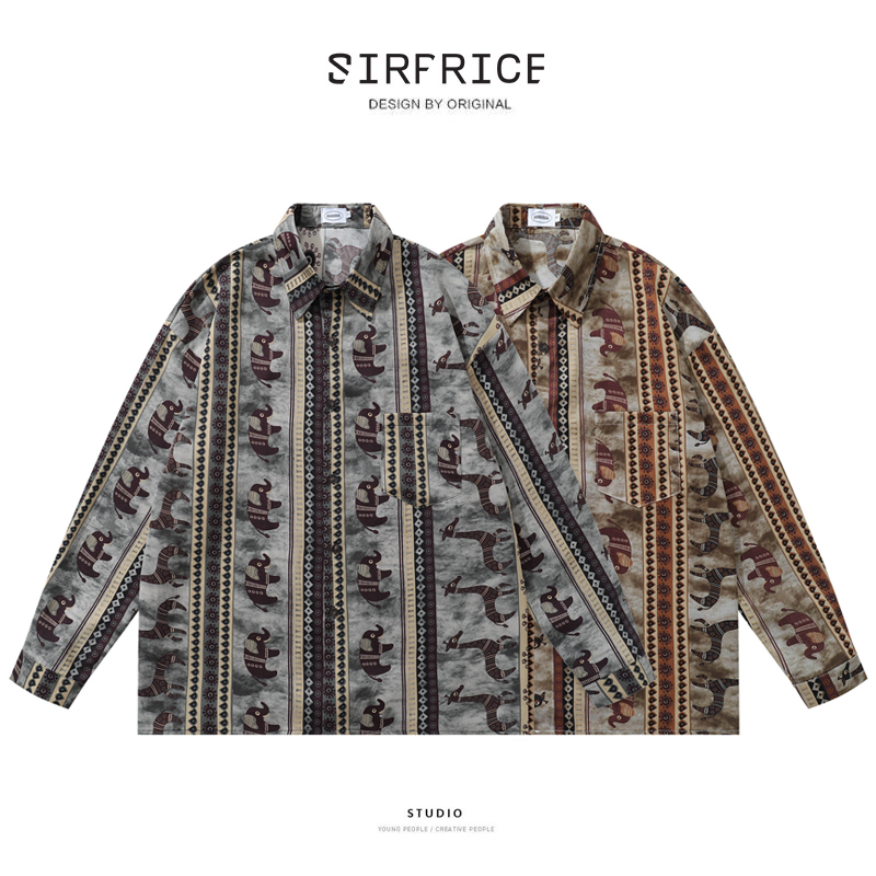 長袖襯衫 花襯衫 大象 圖騰 泰國風