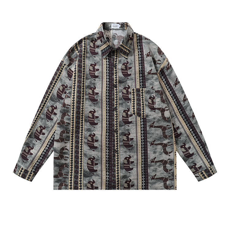 長袖襯衫 花襯衫 大象 圖騰 泰國風