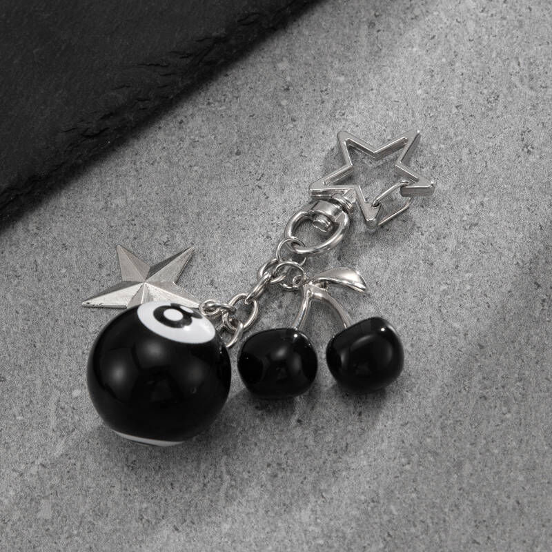 歐美創意櫻桃8號球高級鑰匙圈掛飾