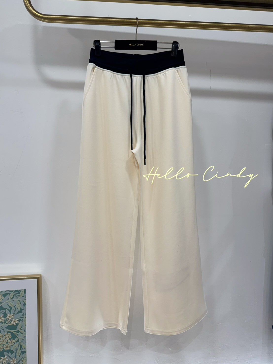 B10120 高質感設計款顯瘦撞色綁帶寬褲