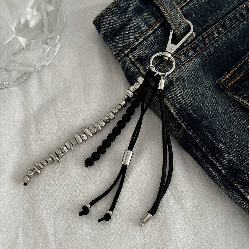 歐美嘻哈小眾異形串珠火山石流蘇鑰匙圈掛飾