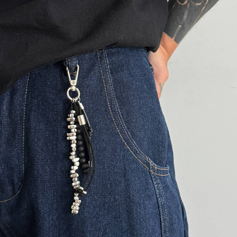 歐美嘻哈小眾異形串珠火山石流蘇鑰匙圈掛飾