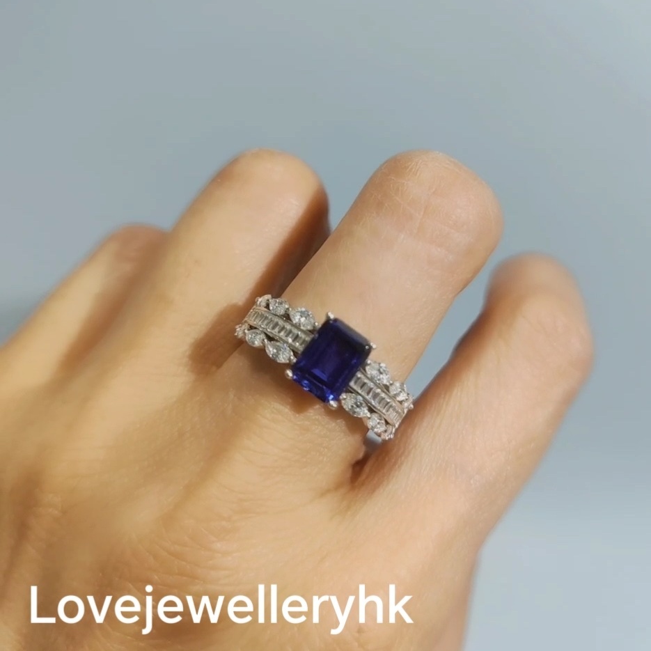 培育藍/紅/綠寶石長方形戒指       GR019