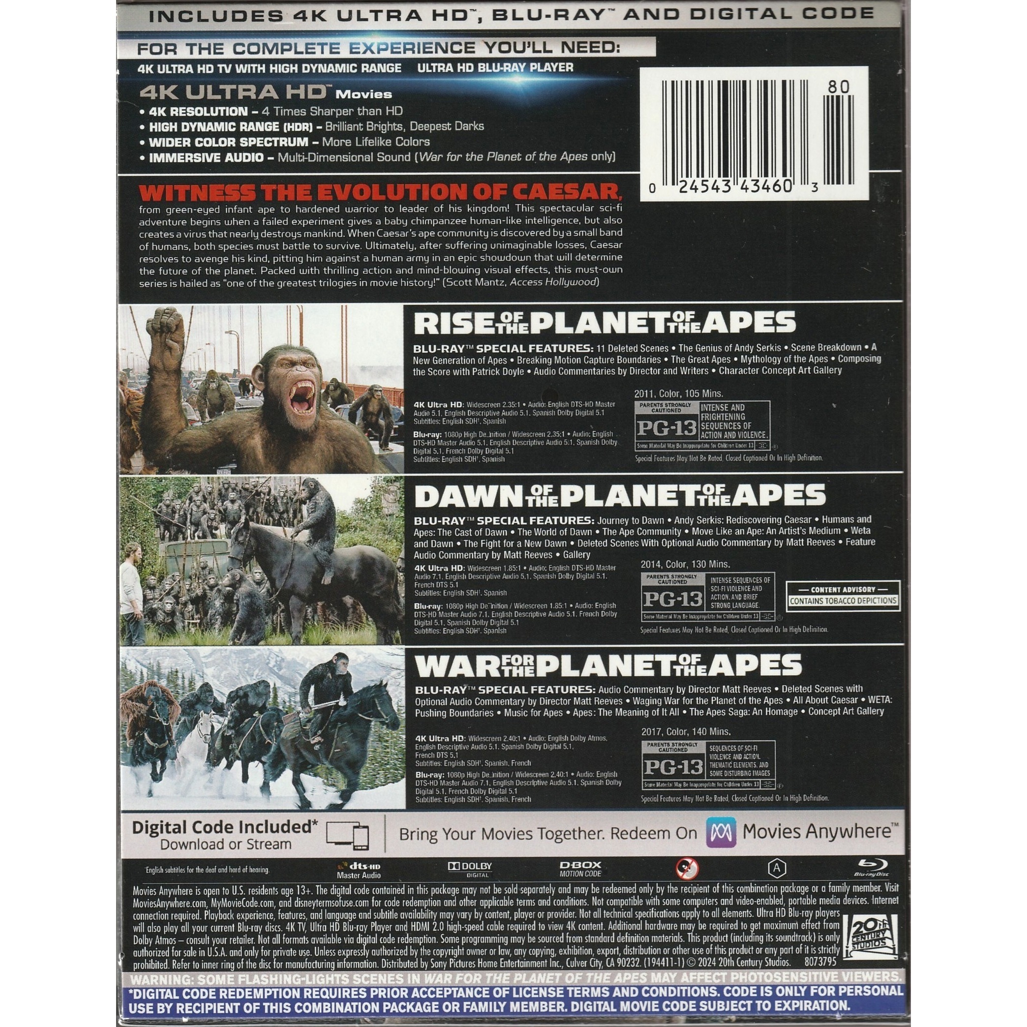 Planet of the Apes Trilogy (2011-2017) (4K Ultra HD + Blu-ray) (US Version)