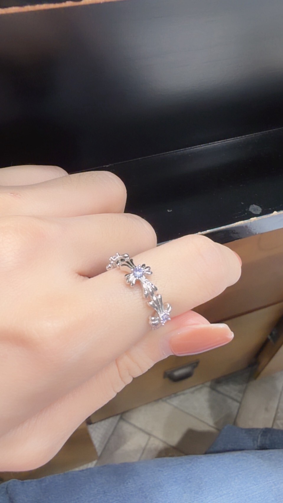 HM5161 ⚪925  克羅心十字閃鑽戒指