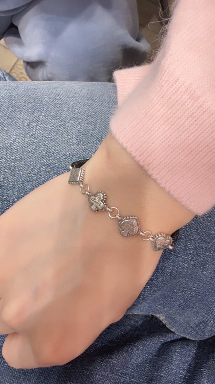 HM5165 ⚪925 撲克圖案拼皮繩手鍊