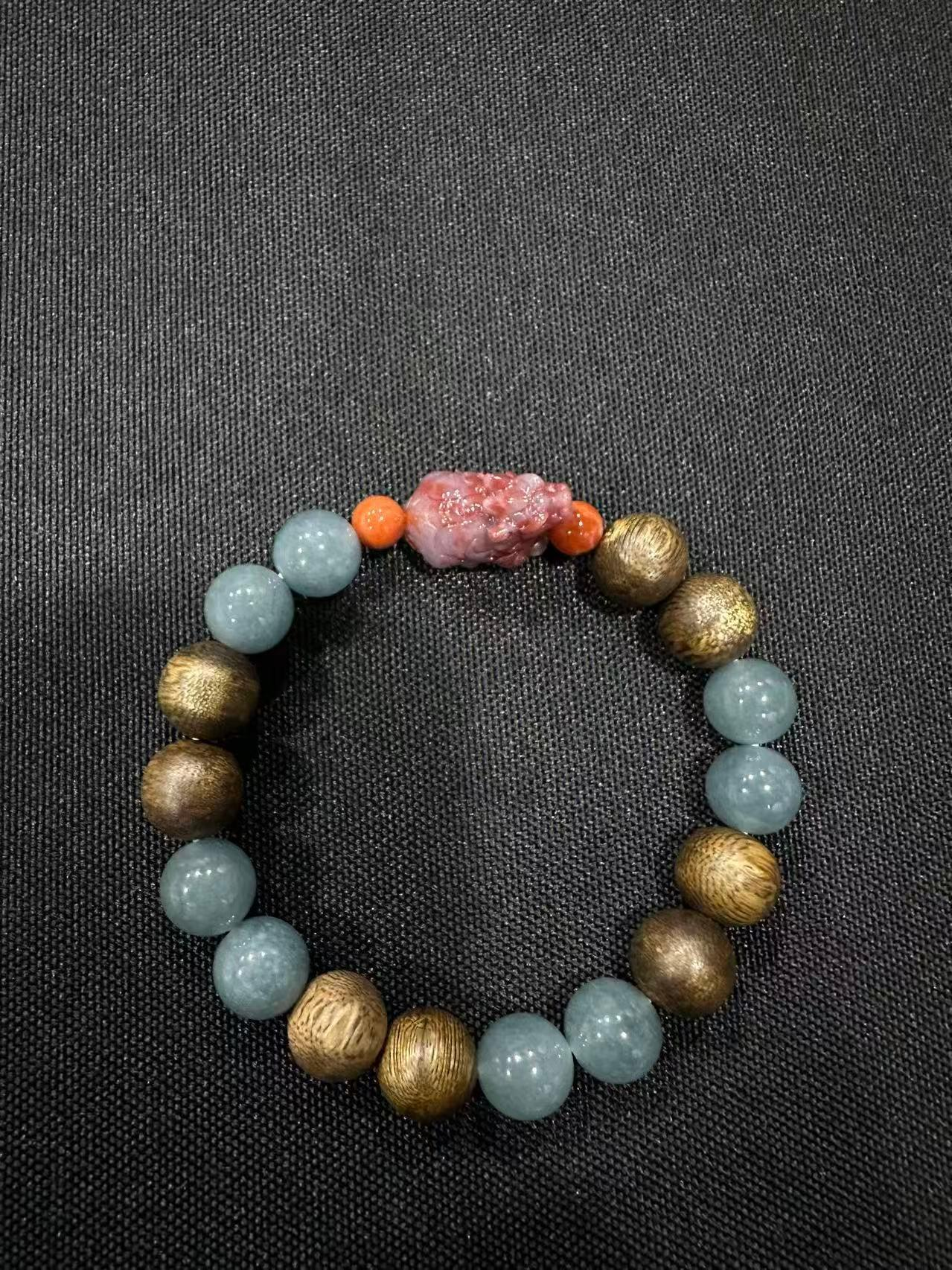 1 LZ656 PURPLE CLOUD RED FLAME PIXIU JADE BRACELET