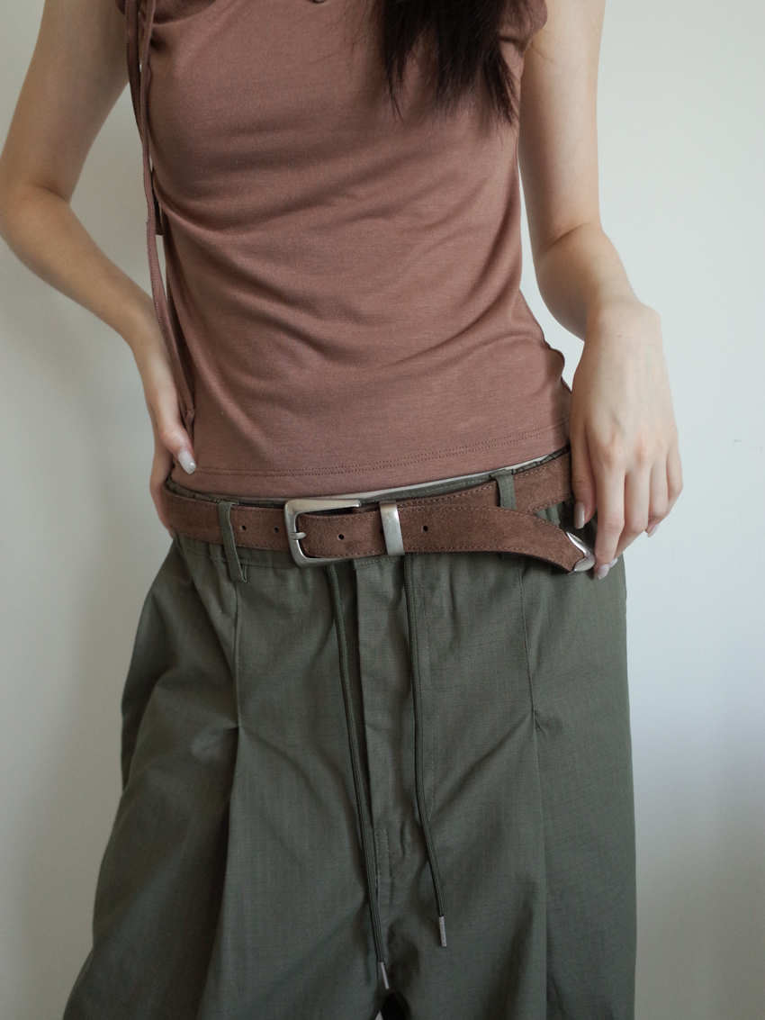 matte silver trapezoid-buckle faux-suede belt