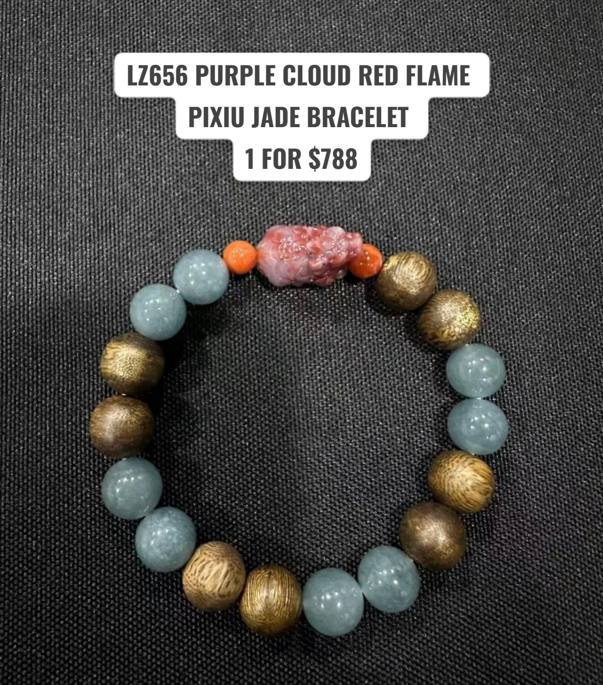 LZ656 PURPLE CLOUD RED FLAME PIXIU JADE BRACELET
