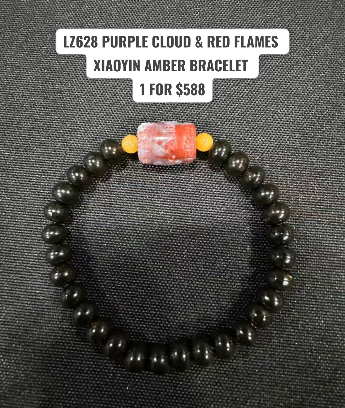 LZ628 PURPLE CLOUD & RED FLAMES XIAOYIN AMBER BRACELET