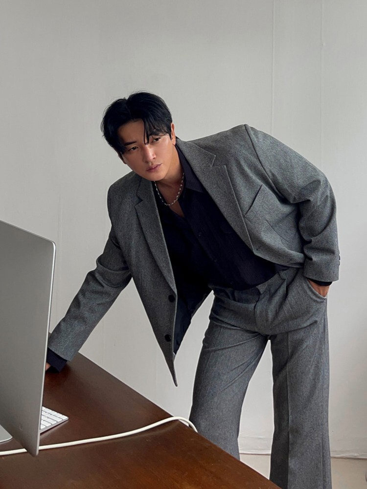 Met Bocashi 粗花呢短版西裝外套 喇叭褲寬褲 粗花呢成套西裝