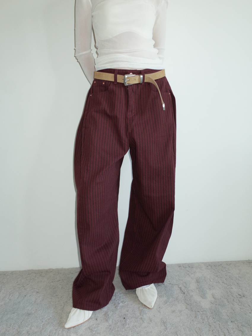 autumn-toned striped wide-leg trousersin WINE