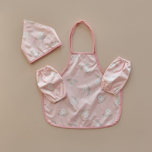 25F/W DTD Happy萌趣圓圓臉系列-防水圍裙三件組(圍裙+套袖+頭巾)