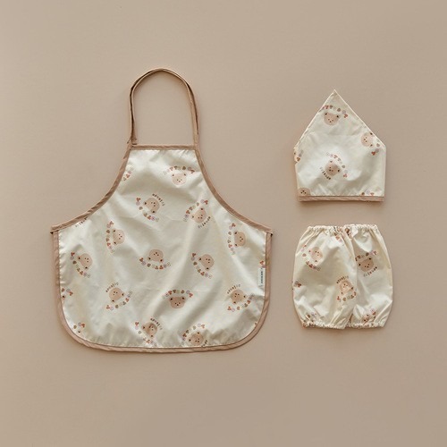 25F/W DTD Happy萌趣圓圓臉系列-防水圍裙三件組(圍裙+套袖+頭巾)