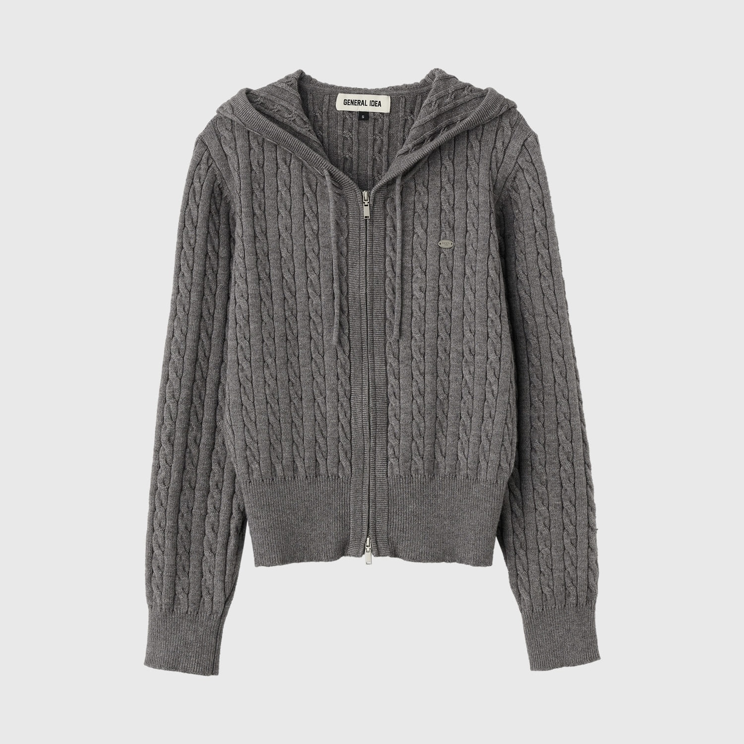 [GENERAL IDEA] WOOL CABLE KNIT HOOD ZIP-UP