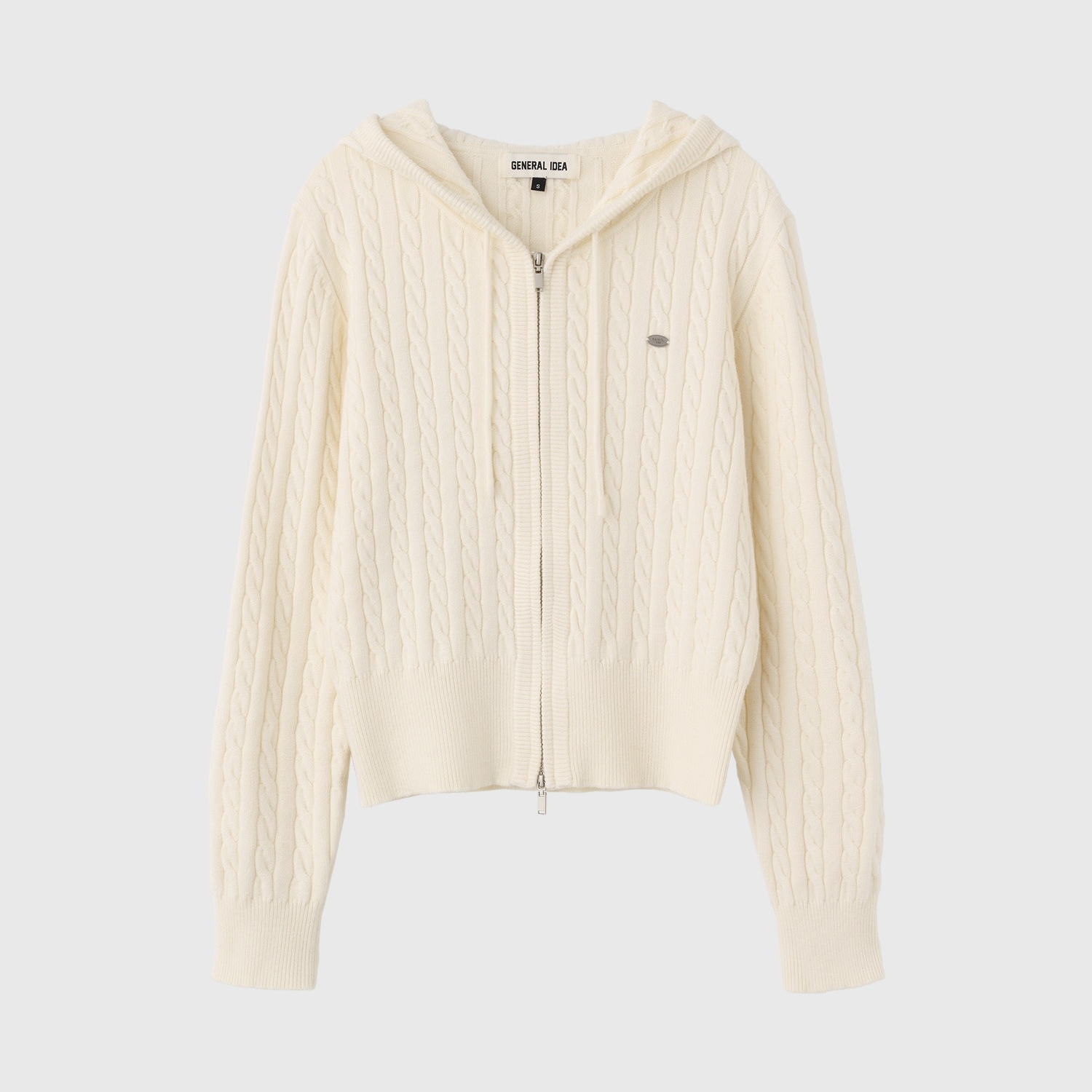 [GENERAL IDEA] WOOL CABLE KNIT HOOD ZIP-UP