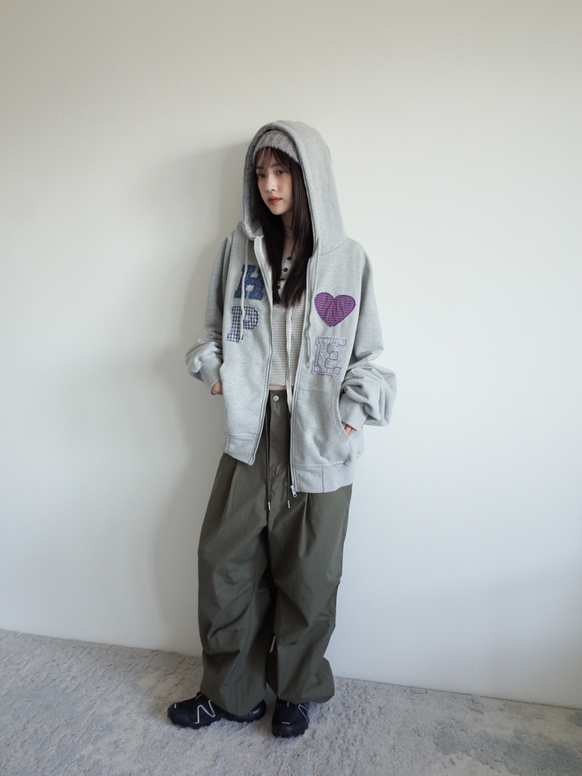 (UNISEX) grid-stitch drawstring cargo trousers with elastic waist in GREEN