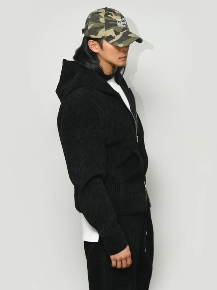 華夫格拉鍊連帽夾克