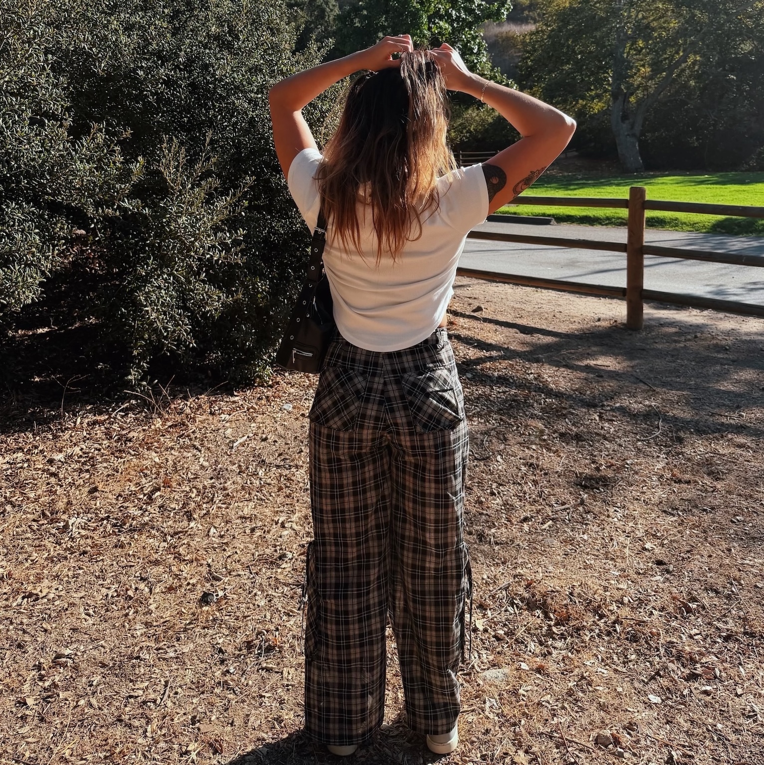 美式工裝藍色格紋褲