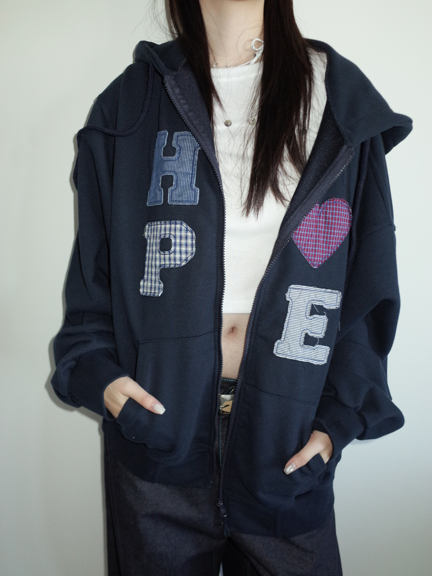 (UNISEX) hope patchwork heavy hoodie jacket