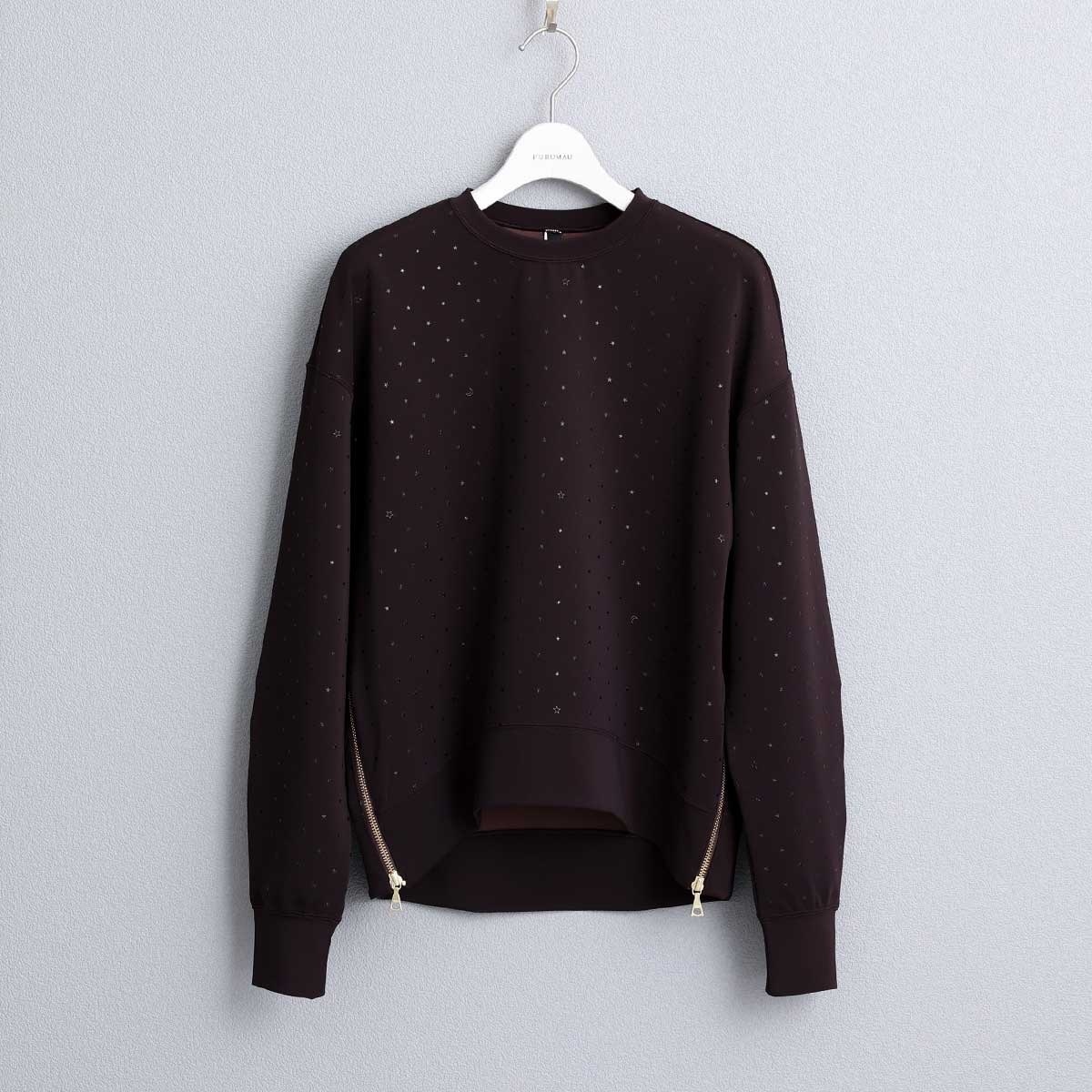 星柄側拉鍊上衣（咖啡）