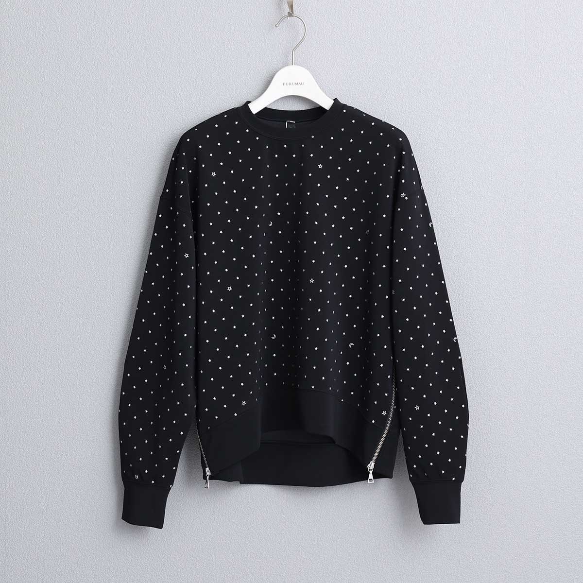 星柄側拉鍊上衣（黑）