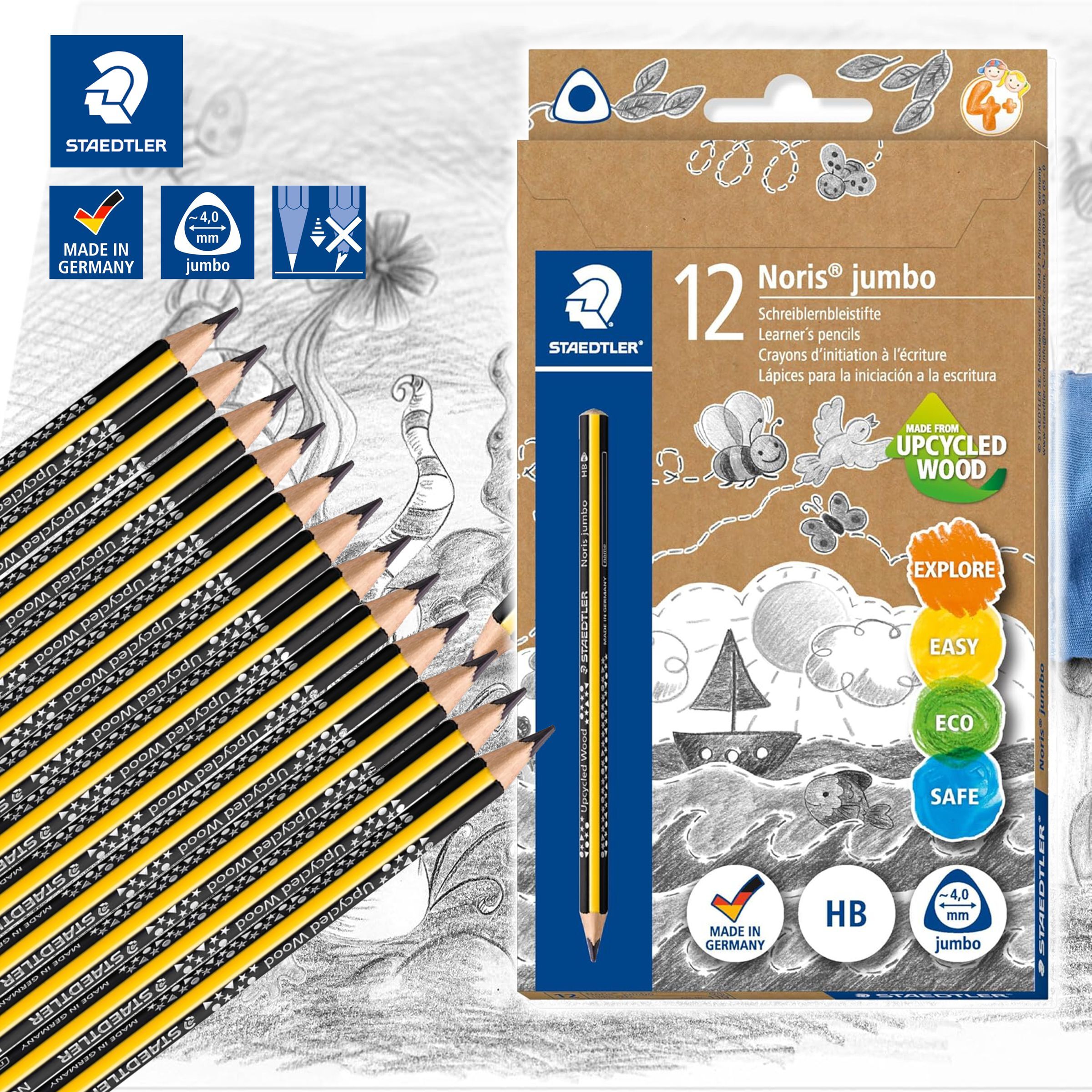 施德樓 - 德國施德樓Noris® 珍寶三角特粗鉛筆 119-HB 4毫米鉛芯 / 12支盒裝