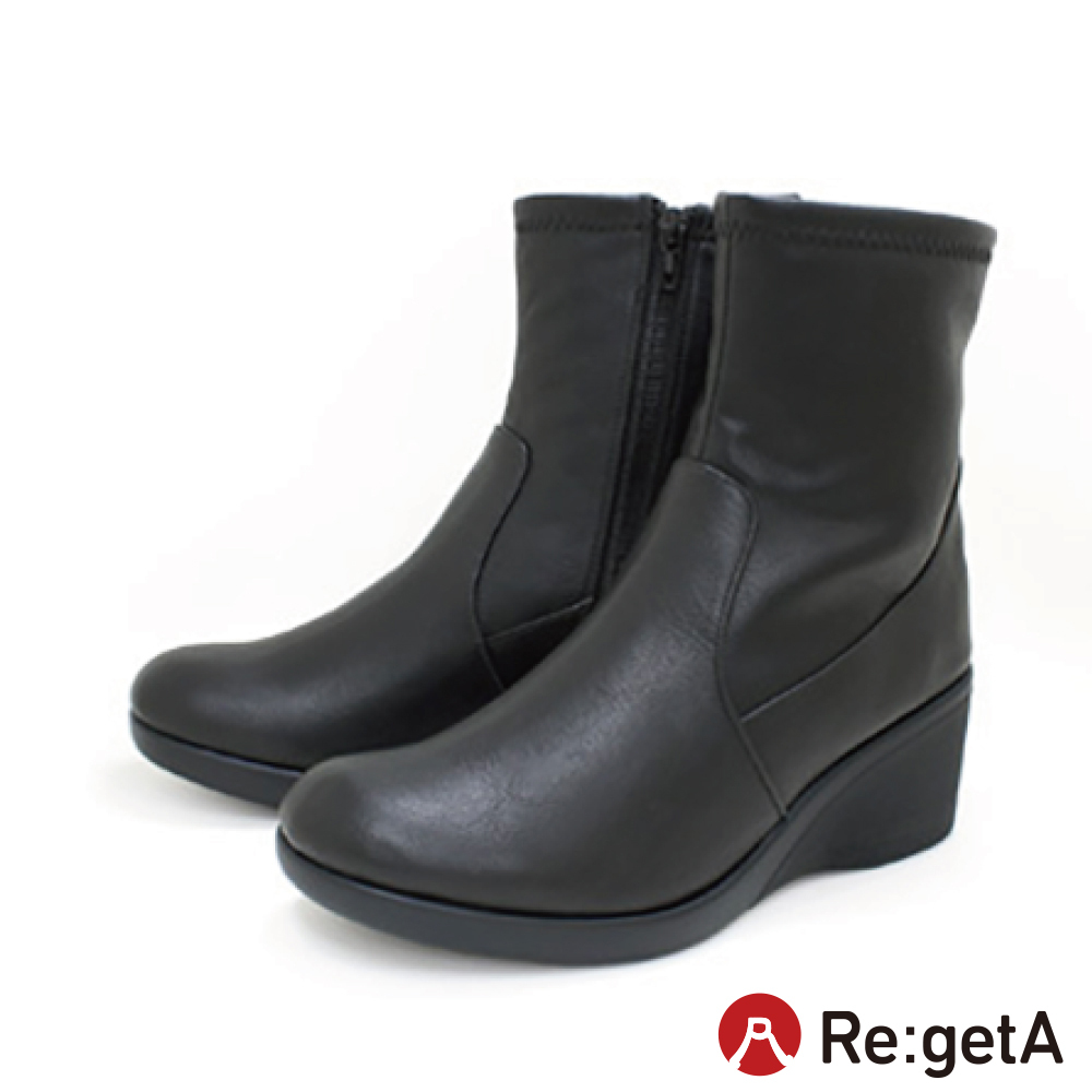 大阪樂步健康鞋Re:getA側拉鍊楔型短筒靴R608C(BLK-黑色)