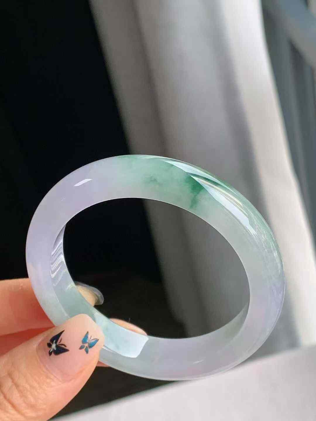 10135636 54mm冰紫飄花翡翠正圈手鐲 (52-54)