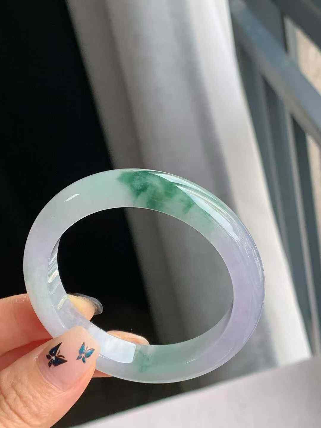 10135636 54mm冰紫飄花翡翠正圈手鐲 (52-54)