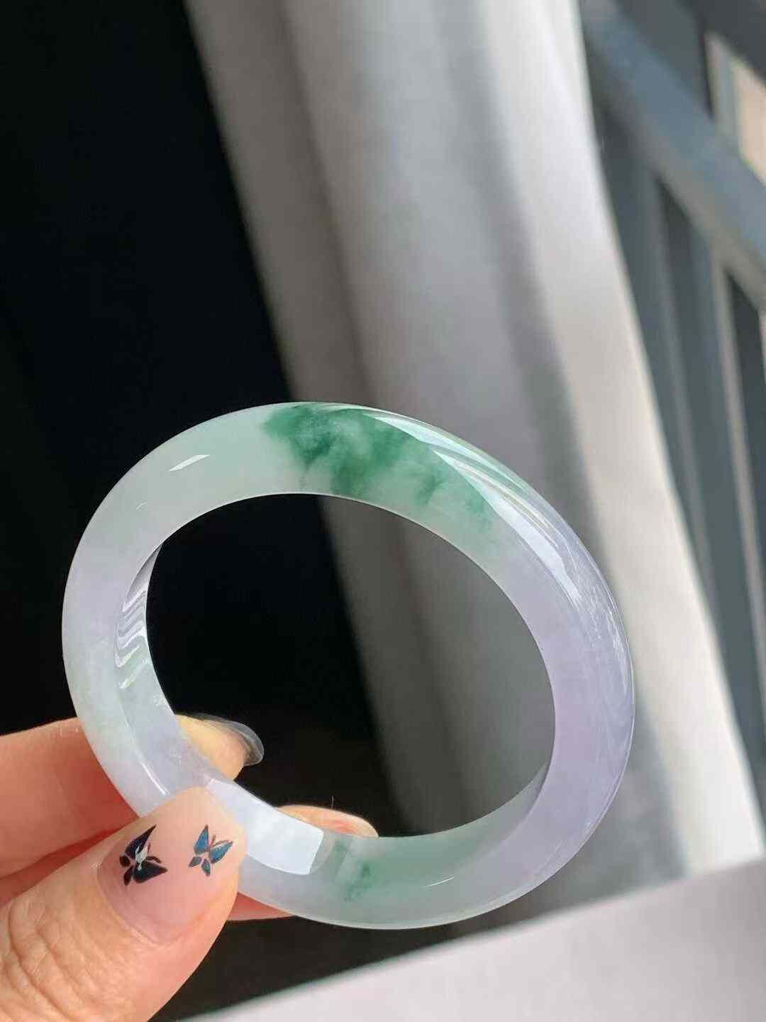 冰紫飄花翡翠正圈手鐲,天然翡翠A玉, 緬甸玉, Jade, Jadeite