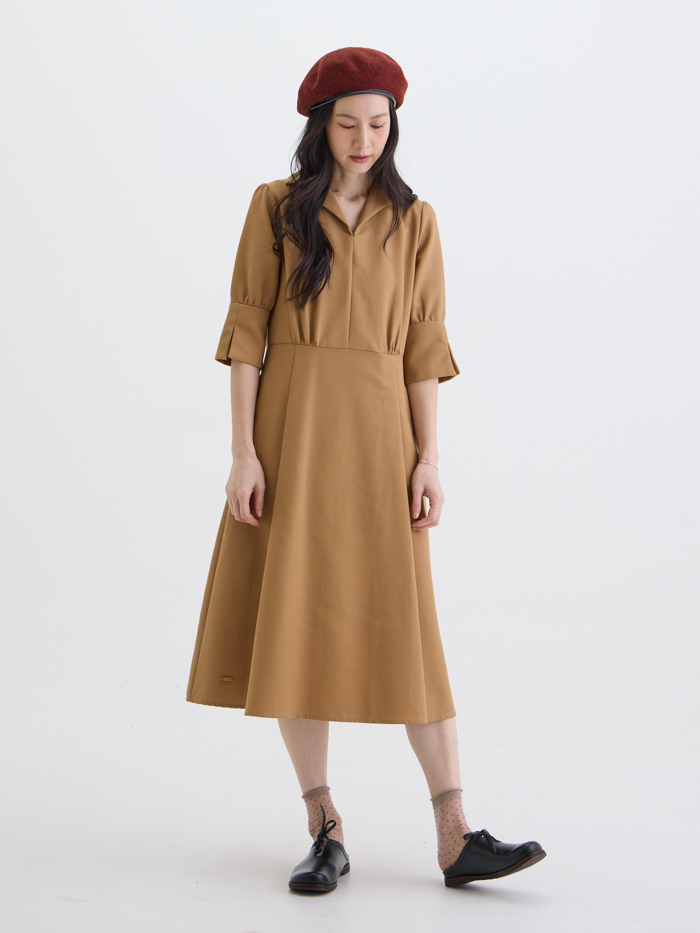 簡雅V領襯衫剪接洋裝-土桑