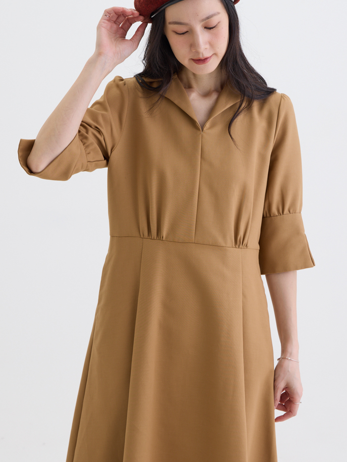 簡雅V領襯衫剪接洋裝-土桑