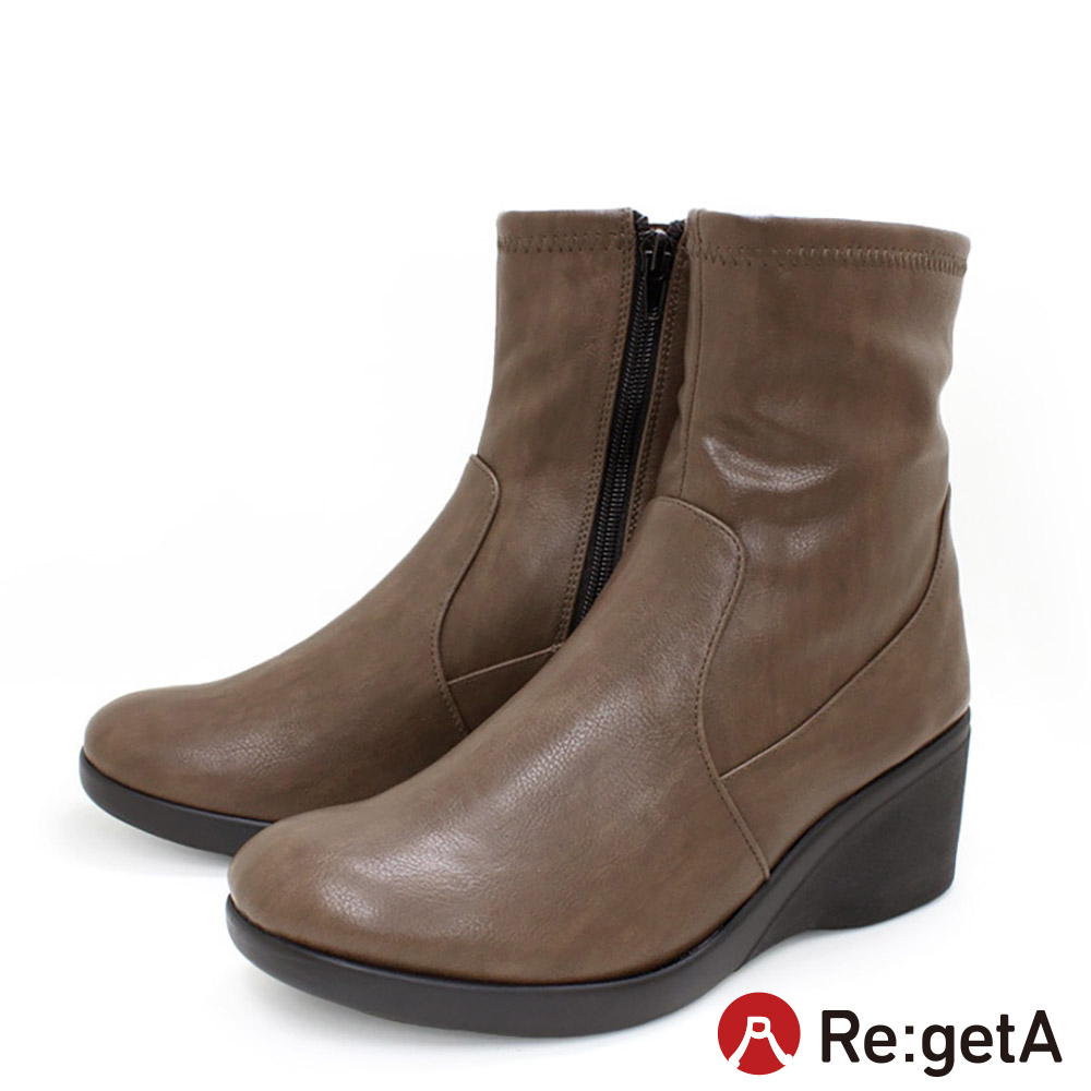 大阪樂步健康鞋Re:getA側拉鍊楔型短筒靴R608C(DBR-深咖啡)