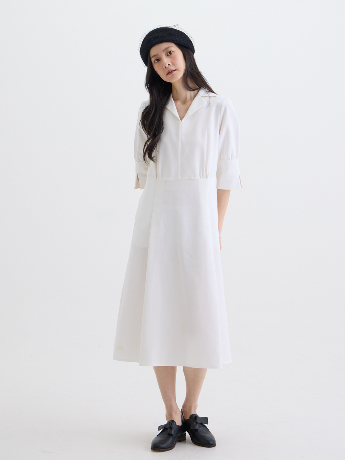 簡雅V領襯衫剪接洋裝-日晨