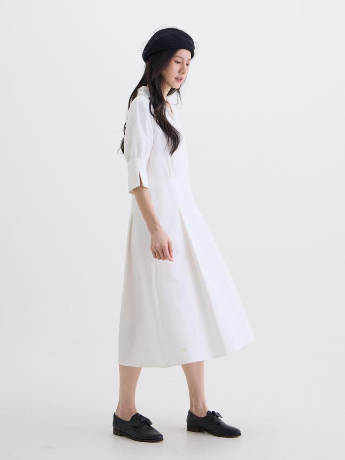 簡雅V領襯衫剪接洋裝-日晨