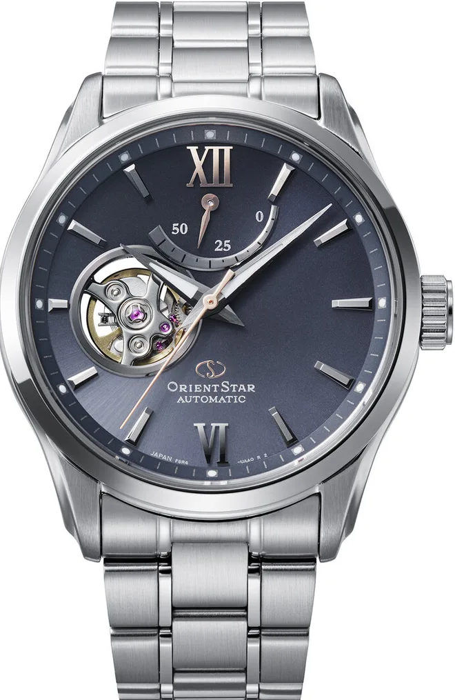 萬年鐘錶 - 東方錶  ORIENT STAR  東方之星 Open Heart 系列 限量藍面50小時動力儲存機械男錶  RE-AT0021L 錶徑39.3mm
