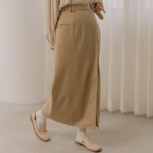 側開衩腰帶長裙 3色
