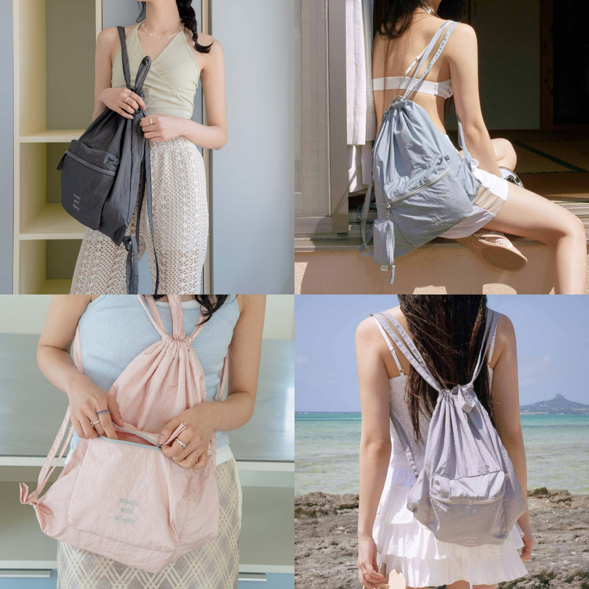 韓國mucu and ebony授權 韓系雲彩霧感前口袋束口後背包