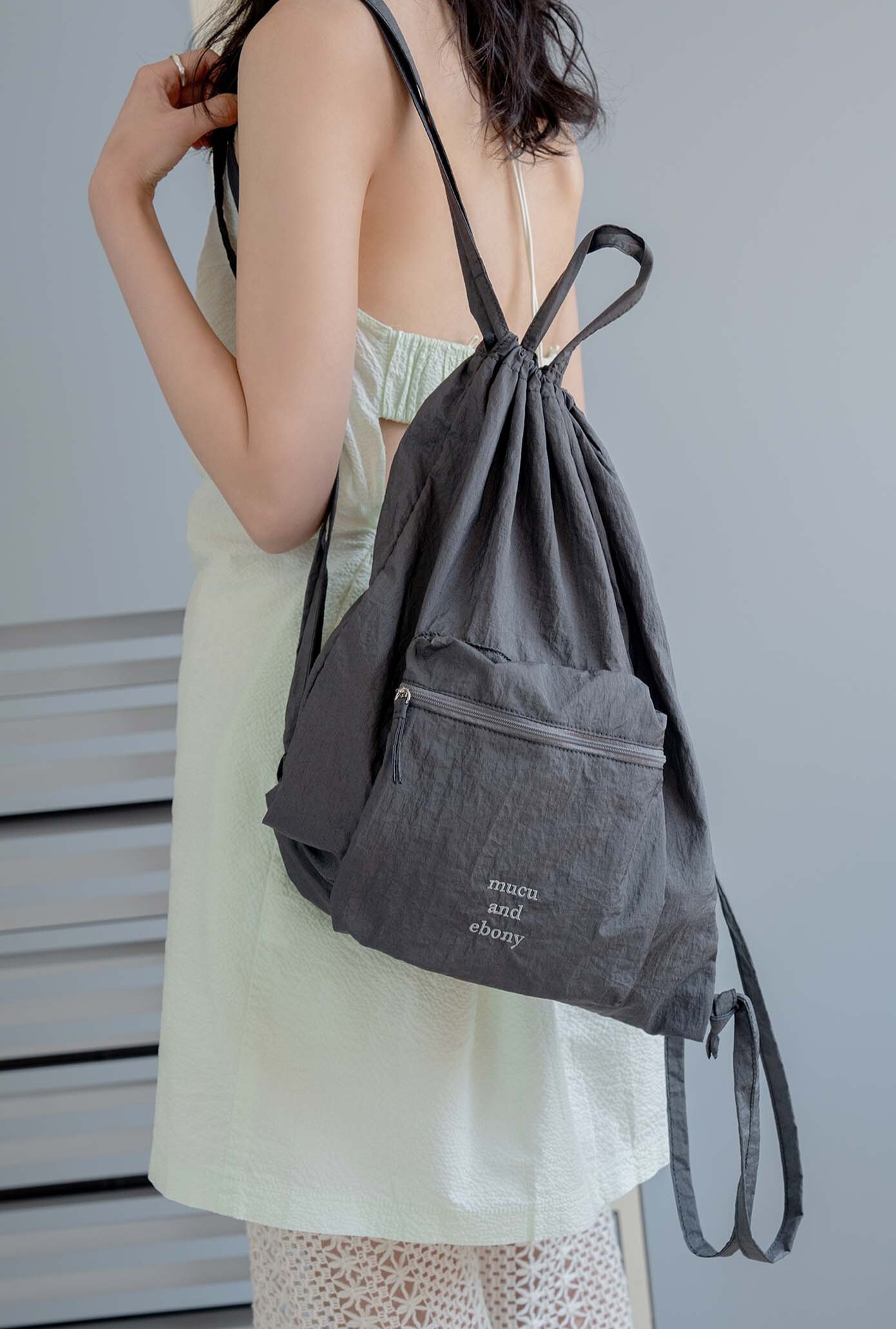韓國mucu and ebony授權 韓系雲彩霧感前口袋束口後背包