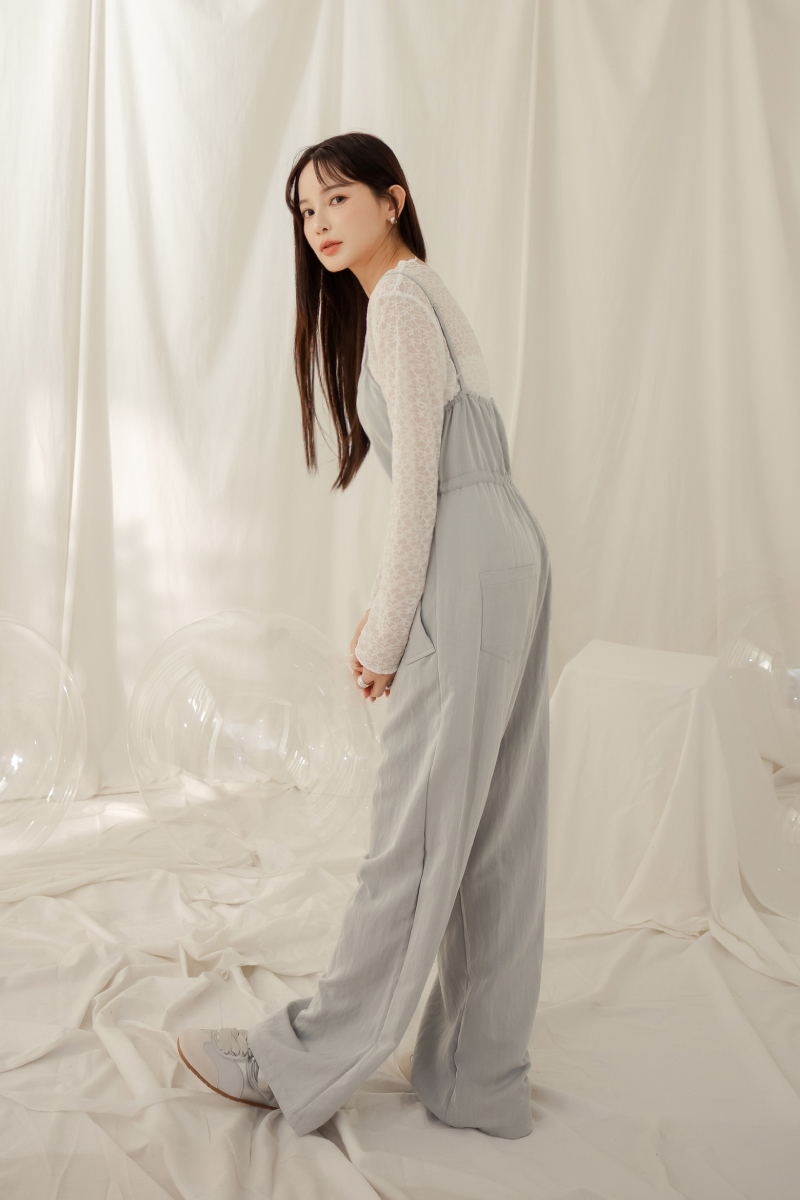 細肩拉鍊休閒連身褲