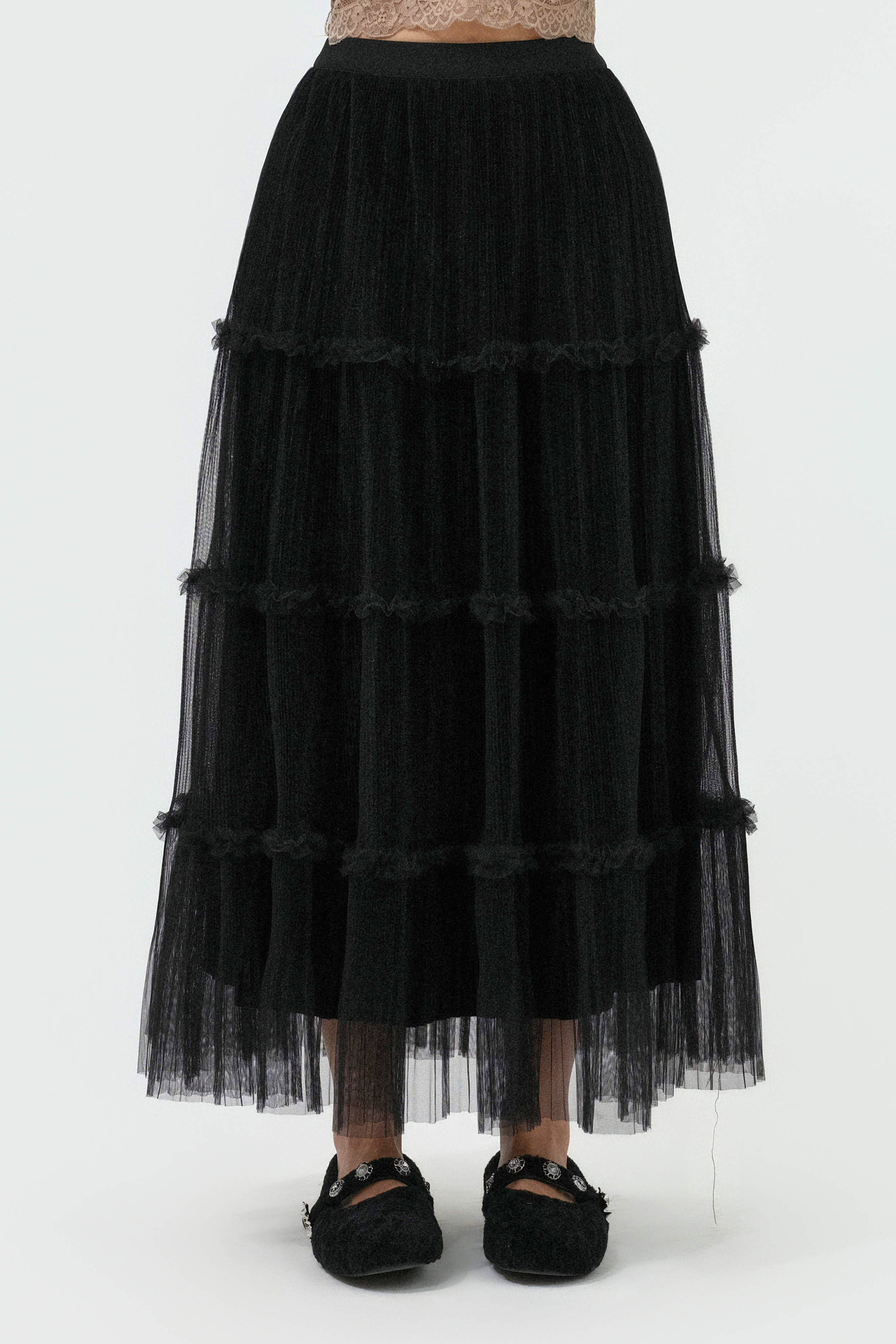 壓褶網紗絲絨底蛋糕裙 (現貨款式）